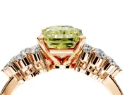 Cluster Engagement Ring Setting for Fancy Yellow Radiant Cut Center with 2-Row Shoulder Clusters and Prong Head in Rose Gold