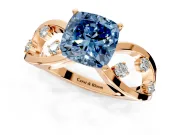 Solitaire Engagement Ring Setting for Fancy Blue Cushion Cut Center with Criss-Cross Accent Band and Prong Head in Rose Gold