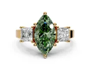 3 Stone Engagement Ring Setting for Fancy Green Marquise Center with Matching Side Accents and Prong Head in Yellow Gold