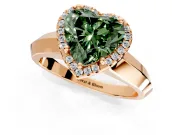 Halo Engagement Ring Setting for Fancy Green Heart-Shaped Center with Knife Ridge Cathedral Band and Prong Head in Rose Gold