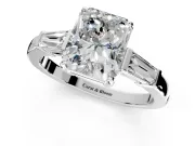 3 Stone Engagement Ring Setting for Radiant Cut Center with Baguette Accents and Prong Head in White Gold