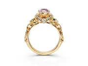Solitaire Engagement Ring Setting for Fancy Pink Marquise Center with Filigree Band and Prong Head in Yellow Gold