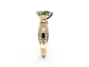 3 Stone Engagement Ring Setting for Fancy Green Pear-Shaped Center with Pave Twist Band and Prong Head in Yellow Gold