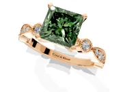 Solitaire Engagement Ring Setting for Fancy Green Princess Cut Center with Milgrain Bezel Accents and Prong Head in Rose Gold