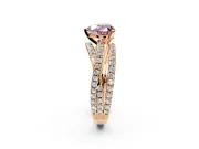 Solitaire Engagement Ring Setting for Fancy Pink Heart-Shaped Center with Woven 3-Strand Pave Band and Prong Head in Rose Gold