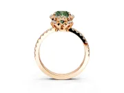 Halo Engagement Ring Setting for Fancy Green Cushion Cut Center with Openwork Halo, Pave Band and Prong Head in Rose Gold