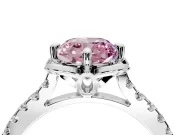 Floral Engagement Ring Setting for Fancy Pink Cushion Cut Center with Pave Band and Floral Prong Head in Platinum
