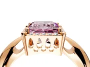 Halo Engagement Ring Setting for Fancy Pink Princess Cut Center with Tapered Plain Band and Prong Head in Rose Gold