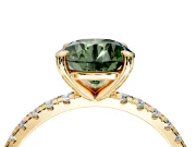Solitaire Engagement Ring Setting for Fancy Green Round Cut Center with Fine Pave Narrow Band and Prong Head in Yellow Gold