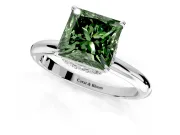 Hidden Halo Engagement Ring Setting for Fancy Green Princess Cut Center with Plain Rounded Band and Prong Head in Sterling Silver
