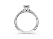 Solitaire Engagement Ring Setting for Emerald Cut Center with Engraved Milgrain Band and Prong Head in Sterling Silver