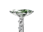 Cluster Engagement Ring Setting for Fancy Green Marquise Center with Round Cut Accent Band and Prong Head in Platinum