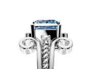 Solitaire Engagement Ring Setting for Fancy Blue Princess Cut Center with Twisted Band and Scroll Prong Head in Platinum