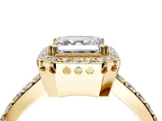 Halo Engagement Ring Setting for Asscher Cut Center with Inner Milgrain Border and Prong Head in Yellow Gold