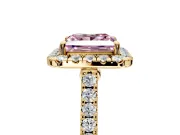 Halo Engagement Ring Setting for Fancy Pink Princess Cut Center with Narrowing Pave Band and Prong Head in Yellow Gold