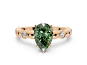 Solitaire Engagement Ring Setting for Fancy Green Pear-Shaped Center with Beaded Bezel Station Band and Prong Head in Rose Gold