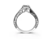 Solitaire Engagement Ring Setting for Asscher Cut Center with Engraved Pave Band and Prong Head in Platinum