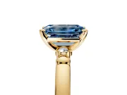 Solitaire Engagement Ring Setting for Fancy Blue Emerald Cut Center with Beaded Shoulders and Prong Head in Yellow Gold
