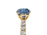 Solitaire Engagement Ring Setting for Fancy Blue Cushion Cut Center with Large Accent Band and Prong Head in Yellow Gold