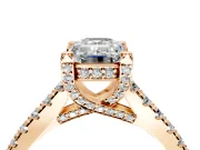 Solitaire Engagement Ring Setting for Emerald Cut Center with Widening Pave Band and Claw Prong Head in Rose Gold