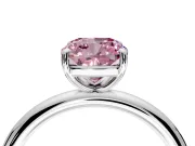 Low-Set Solitaire Engagement Ring Setting for Fancy Pink Cushion Cut Center with Thin Plain Band and Prong Head in White Gold
