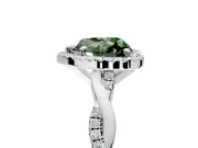 Halo Engagement Ring Setting for Fancy Green Heart-Shaped Center with Pave and Plain Twist Band and Prong Head in White Gold