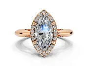 Halo Engagement Ring Setting for Marquise Center with Tapered Plain Band and Prong Head in Rose Gold