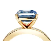 Solitaire Engagement Ring Setting for Fancy Blue Asscher Cut Center with Channel Baguette Band and Prong Head in Yellow Gold