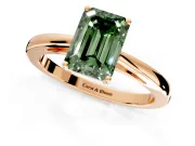 Solitaire Engagement Ring Setting for Fancy Green Emerald Cut Center with Open Cathedral Shoulders and Prong Head in Rose Gold