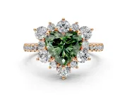Floral Halo Engagement Ring Setting for Fancy Green Heart-Shaped Center with Pave Accents and Prong Head in Rose Gold