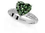 Solitaire Engagement Ring Setting for Fancy Green Heart-Shaped Center with Domed Multi-Row Pave Band and Prong Head in Platinum