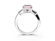 3 Stone Engagement Ring Setting for Fancy Pink Asscher Cut Center with Baguette Accents and Prong Head in White Gold
