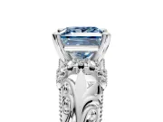 Solitaire Engagement Ring Setting for Fancy Blue Princess Cut Center with Filigree Accent Basket and Prong Head in Sterling Silver