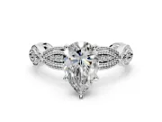 Solitaire Engagement Ring Setting for Pear-Shaped Center with Marquise Panel Band and Prong Head in Sterling Silver