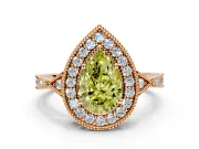 Halo Engagement Ring Setting for Fancy Yellow Pear-Shaped Center with Milgrain Rim, Pave Band and Prong Head in Rose Gold