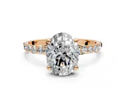 Solitaire Engagement Ring Setting for Oval Center with Pave Accents and Prong Head in Rose Gold