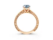 Solitaire Engagement Ring Setting for Fancy Blue Oval Center with Engraved Milgrain Band and Prong Head in Rose Gold