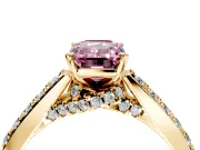 Solitaire Engagement Ring Setting for Fancy Pink Emerald Cut Center with Crossover Accents and Prong Head in Yellow Gold