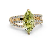 Solitaire Engagement Ring Setting for Fancy Yellow Marquise Center with Woven 3-Strand Pave Band and Prong Head in Yellow Gold
