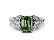 Leaf Cluster Engagement Ring Setting for Fancy Green Emerald Cut Center with Marquise Accents and Prong Head in Sterling Silver