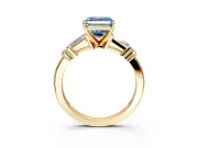 Bar-Set Engagement Ring Setting for Fancy Blue Asscher Cut Center with Tapered Baguette Accents and Prong Head in Yellow Gold
