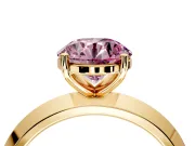 Solitaire Engagement Ring Setting for Fancy Pink Round Cut Center with Wide Knife Ridge Band and Prong Head in Yellow Gold