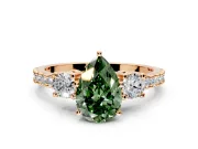 3 Stone Engagement Ring Setting for Fancy Green Pear-Shaped Center with Round Cut Side Accents and Prong Head in Rose Gold