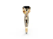 Solitaire Engagement Ring Setting for Fancy Black Round Cut Center with Narrow Twist Pave Band and Prong Head in Yellow Gold