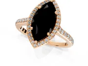 Halo Engagement Ring Setting for Fancy Black Marquise Center with Pave Accents, Heart Basket and Prong Head in Rose Gold