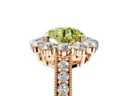 Halo Engagement Ring Setting for Fancy Yellow Round Cut Center with Milgrain Channel Band and Prong Head in Rose Gold