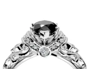 Solitaire Engagement Ring Setting for Fancy Black Marquise Center with Filigree Band and Prong Head in Sterling Silver