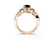 3 Stone Engagement Ring Setting for Fancy Black Oval Center with Pave Split Shank and Prong Head in Rose Gold