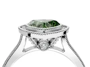 Halo Engagement Ring Setting for Fancy Green Heart-Shaped Center with Milgrain Pave Band and Bezel Head in Platinum
