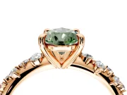 Solitaire Engagement Ring Setting for Fancy Green Pear-Shaped Center with Trailing Leaf Accent Band and Prong Head in Rose Gold